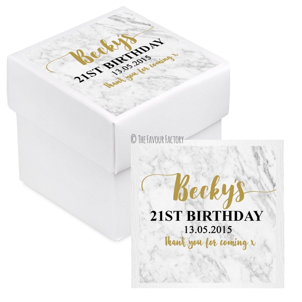Marble Personalised Birthday Party Favour Boxes With Lids x10