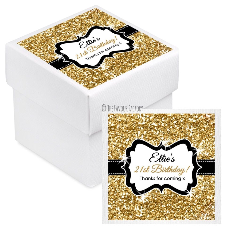 Gold Glitter Personalised Birthday Party Favour Boxes With Lids x10