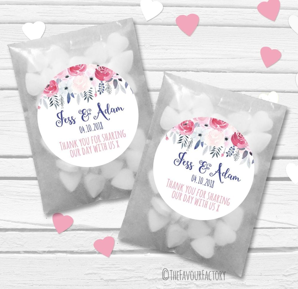 Midnight Rose Drop Personalised Wedding Favour Bags Kits x12