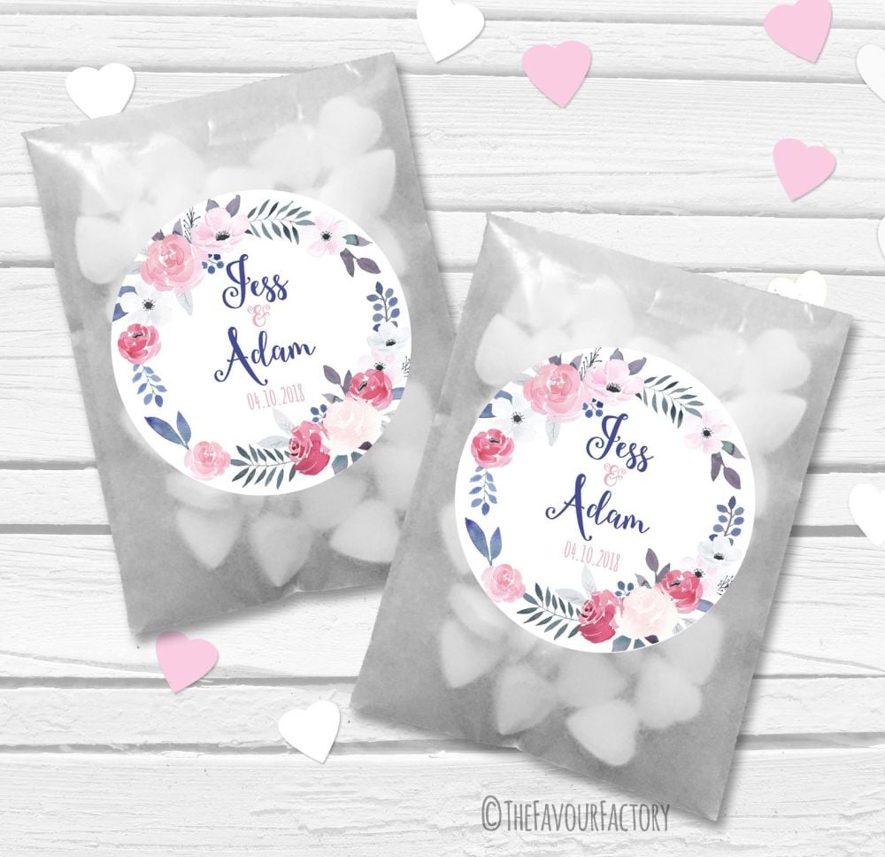 Midnight Rose Wreath Personalised Wedding Favour Bags Kits x12