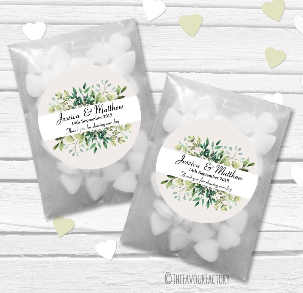 Leaves Foliage Bouquet Personalised Wedding Favour Bags Kits x12