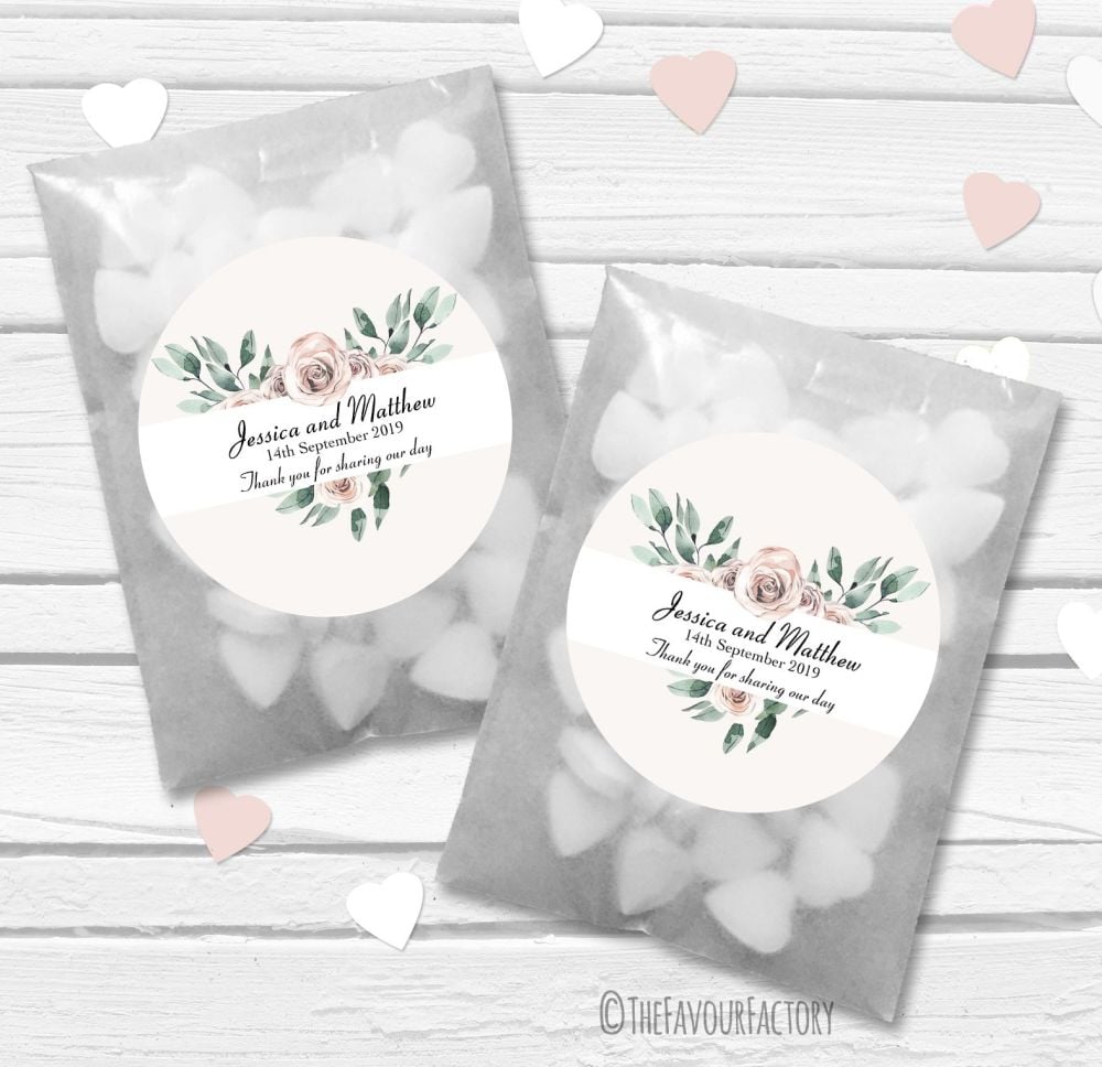 Floral Heart Bouquet Personalised Wedding Favour Bags Kits x12