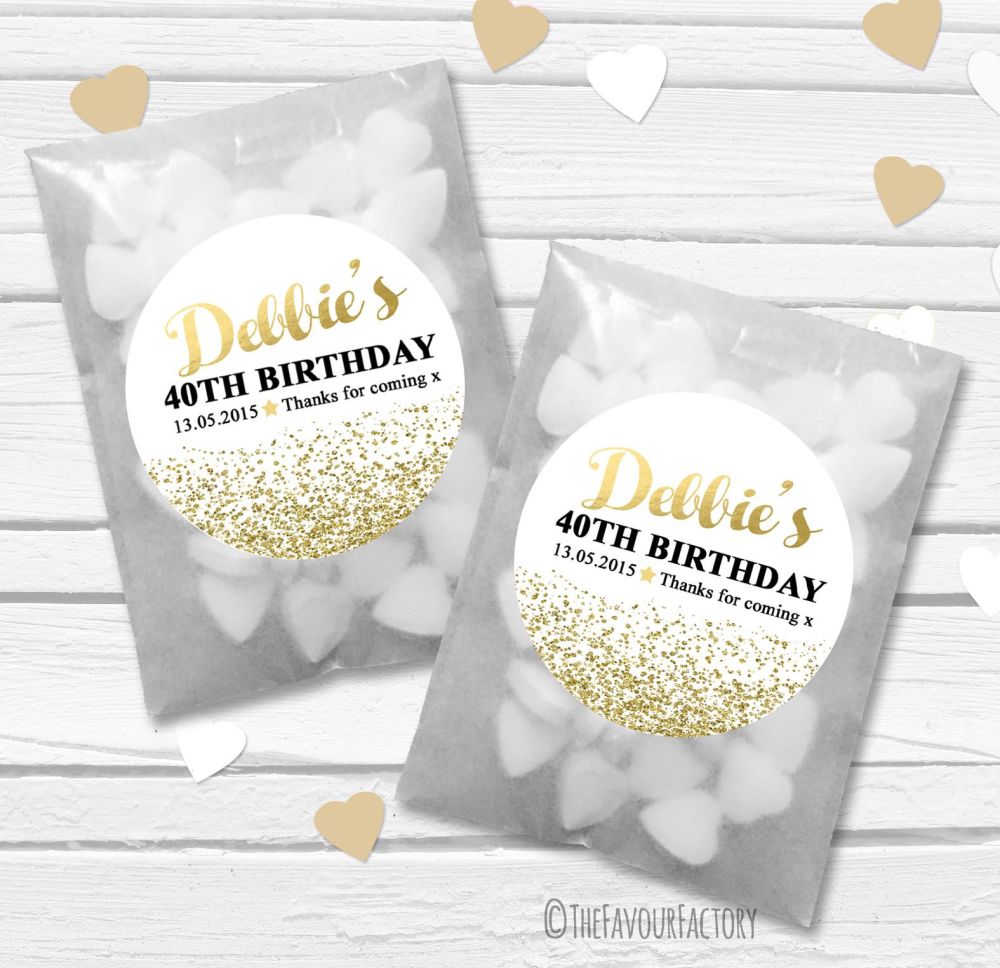 Gold Glitter Confetti Personalised Birthday Party Glassine Paper Favour Bag