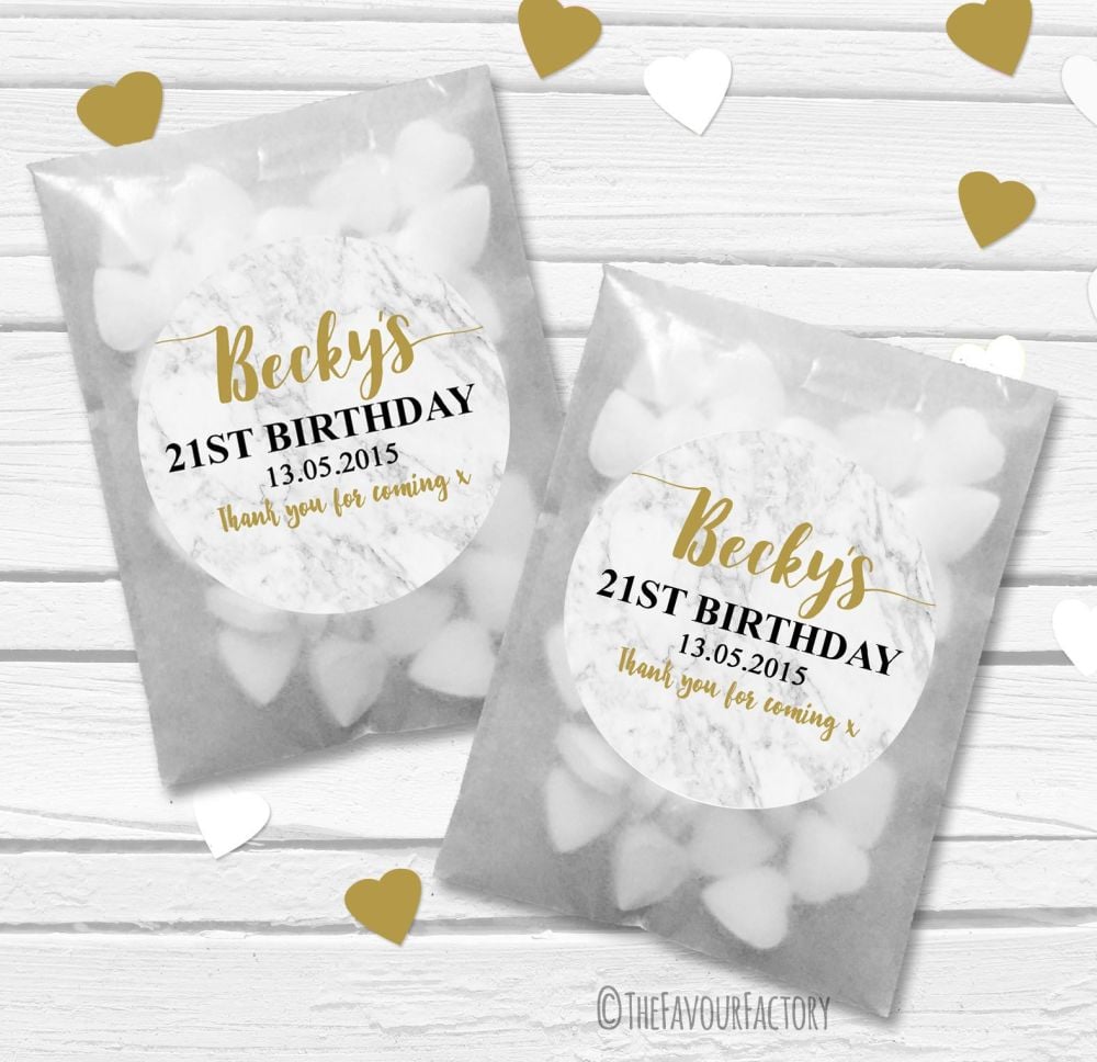 Marble Personalised Birthday Party Glassine Paper Favour Bags Kits x12