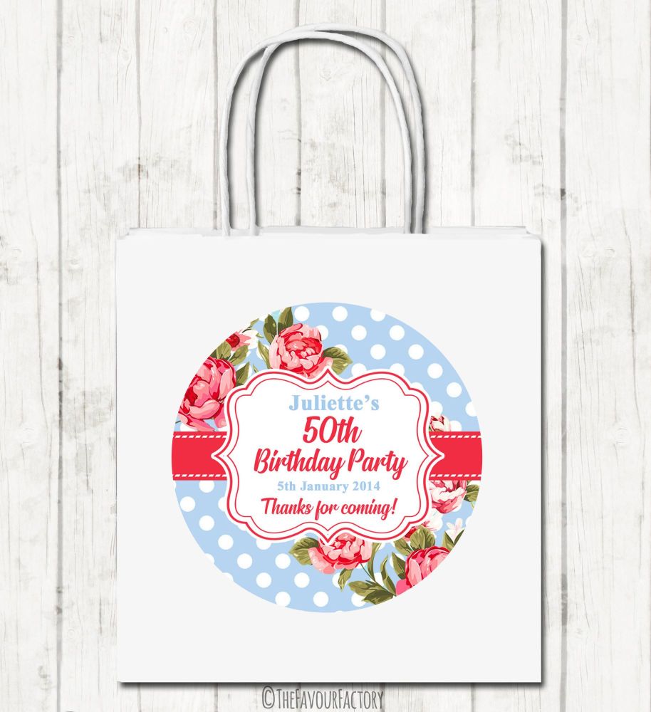 Cath Florals Polka Dots Personalised Paper Birthday Party Bags x1
