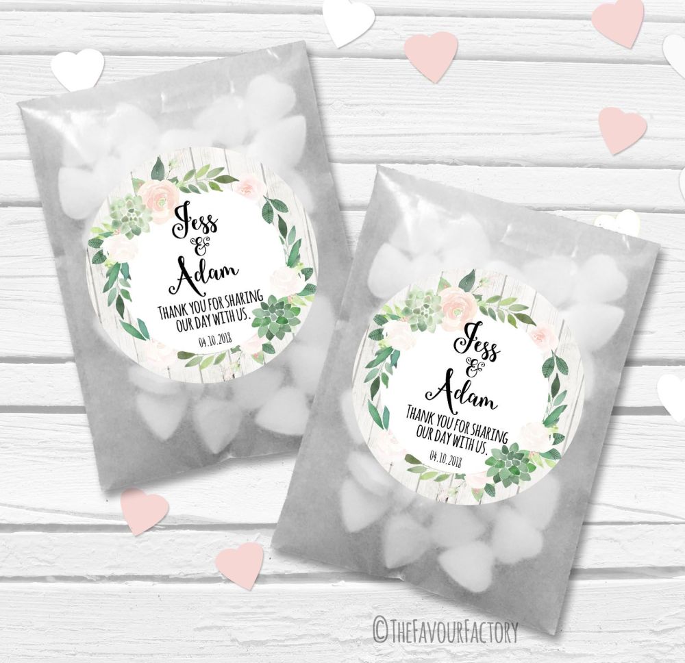 Succulents Florals Personalised Wedding Favour Bags Kits x12