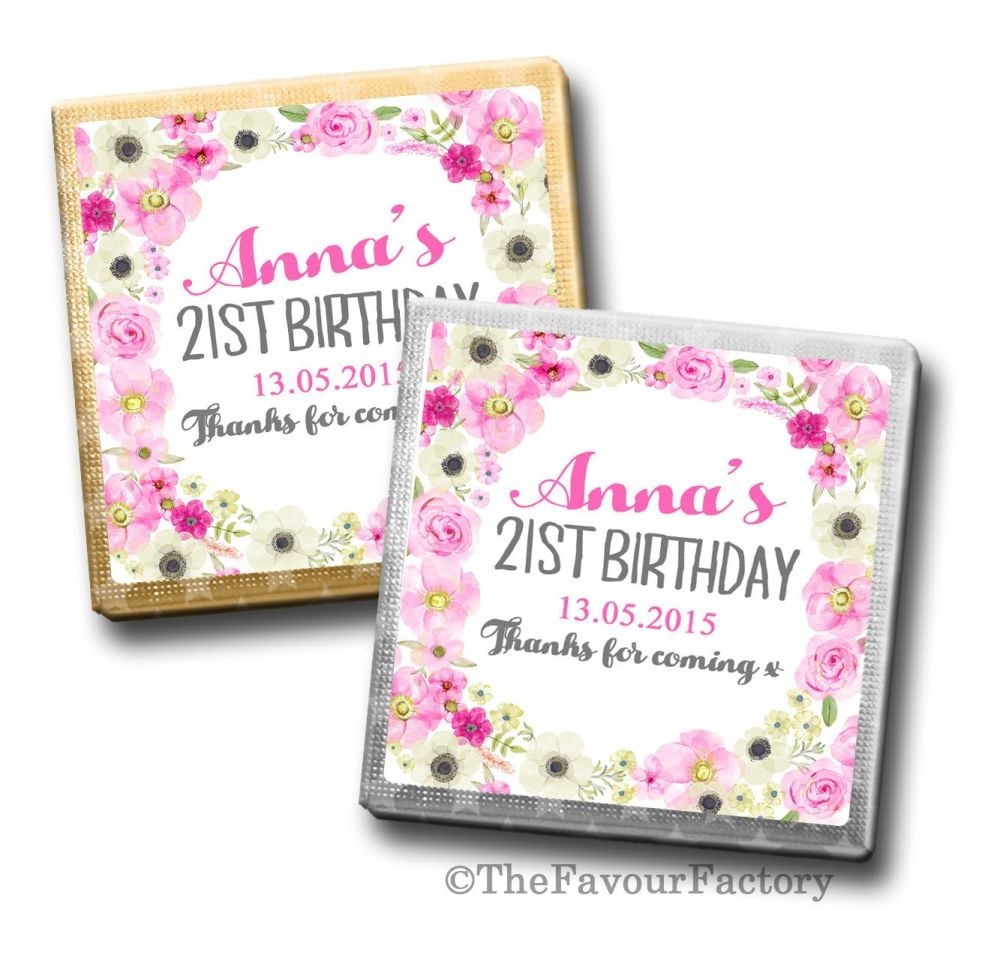 Anna florals Birthday Party Personalised Milk Chocolates Squares x