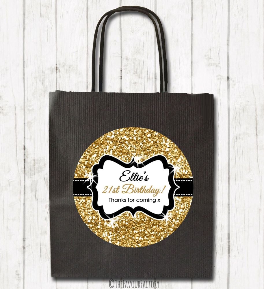 Gold Glitter Personalised Paper Birthday Party Bags x1