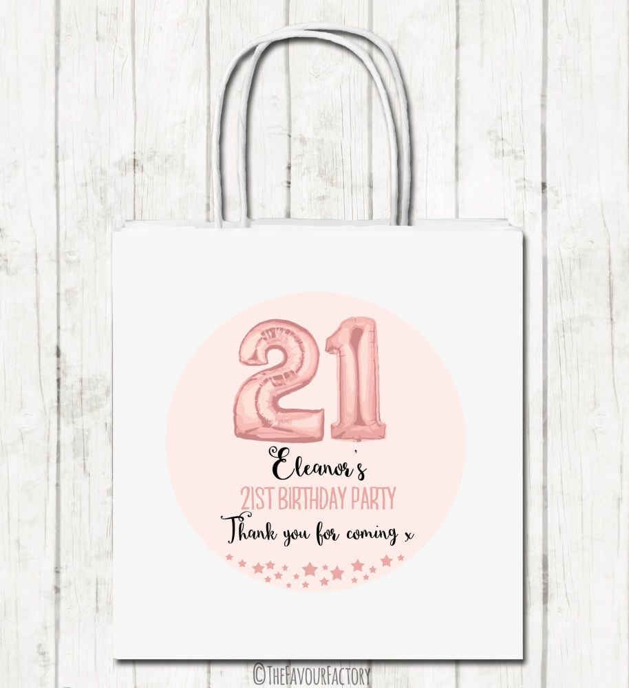 Rose Gold Age Balloons Personalised Paper Birthday Party Bags x1
