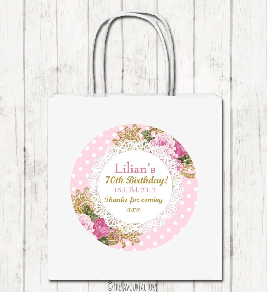 Ornate Roses Personalised Paper Birthday Party Bags x1