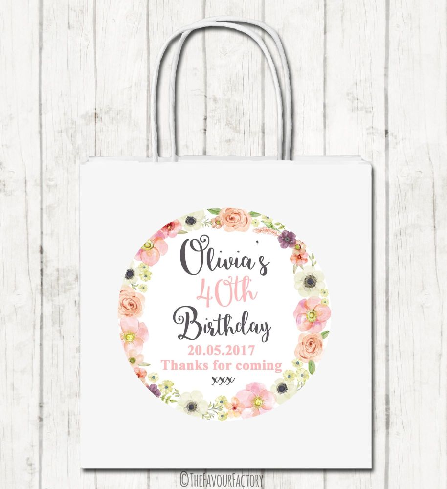 Jessica Florals Personalised Paper Birthday Party Bags x1