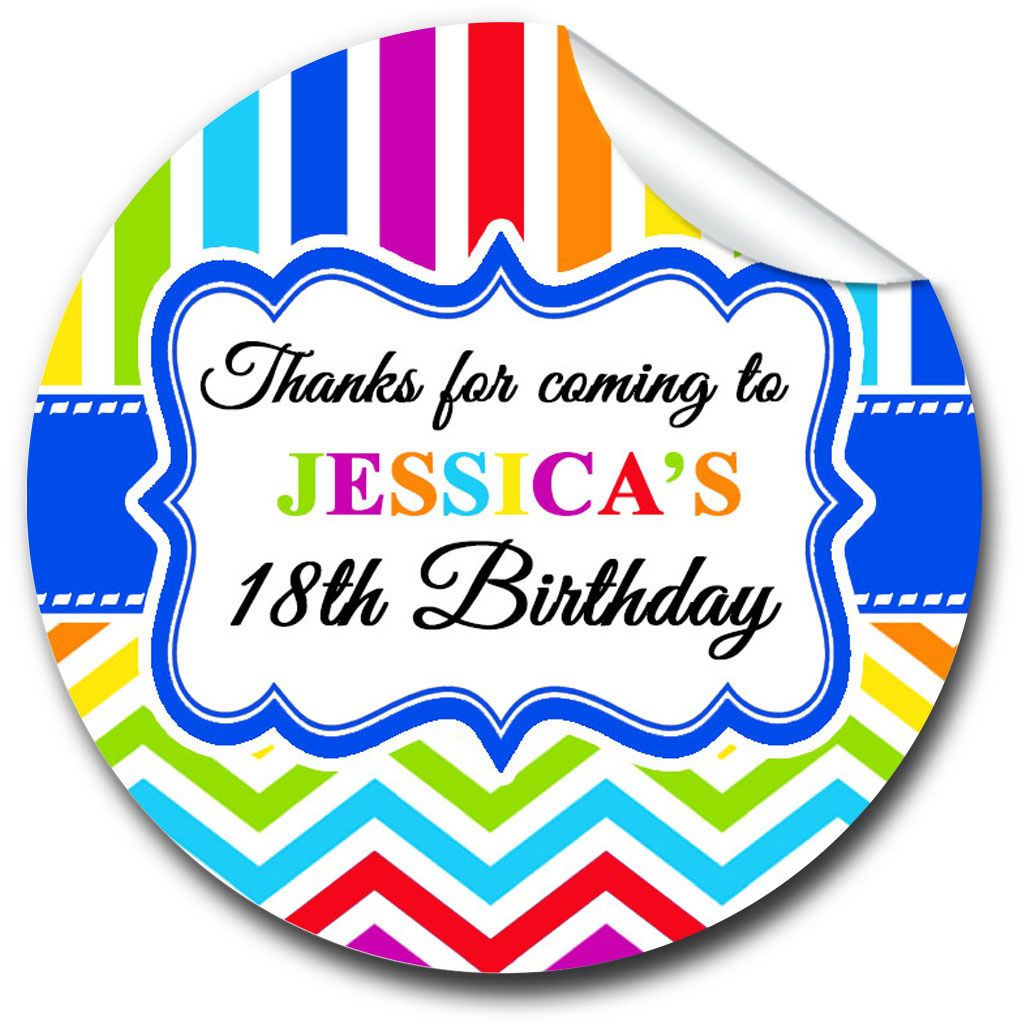 Rainbow Brights Personalised Adult Birthday Party Bag Favours Stickers, 1xA