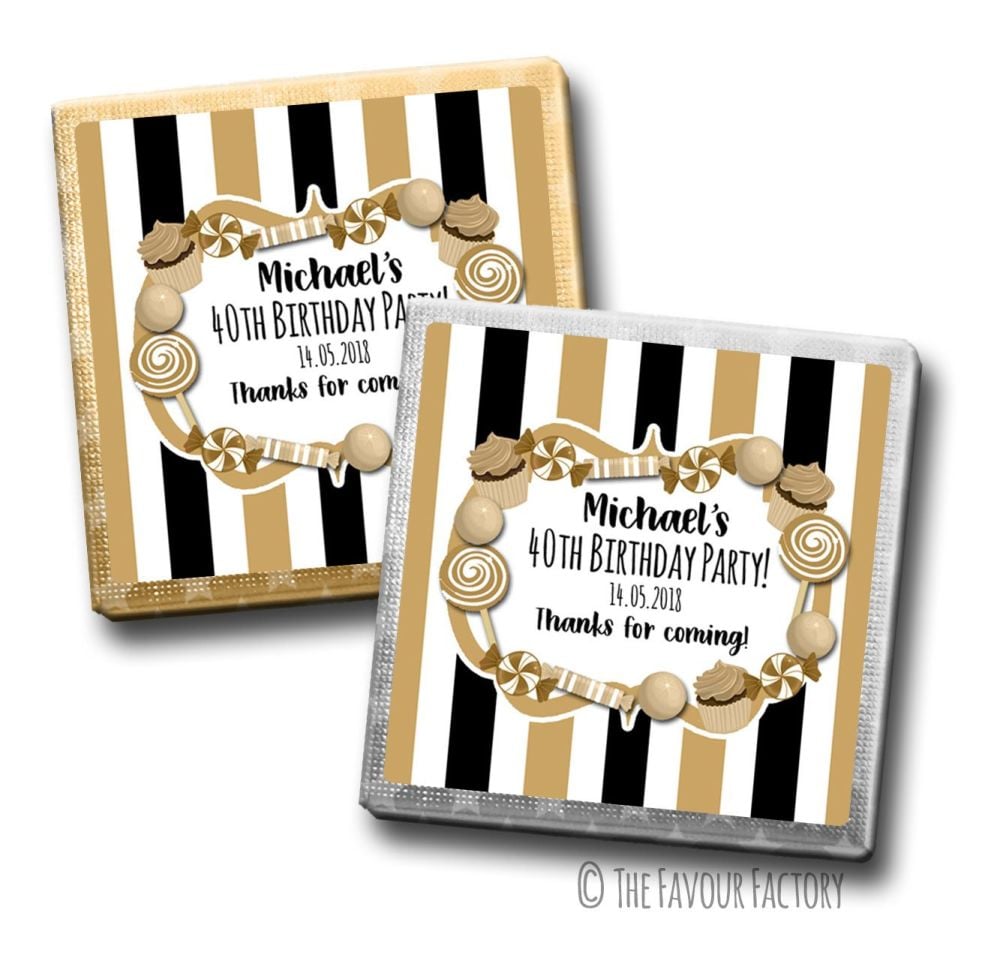 candy Sweets Stripes Birthday Party Personalised Milk Chocolates Squares x1