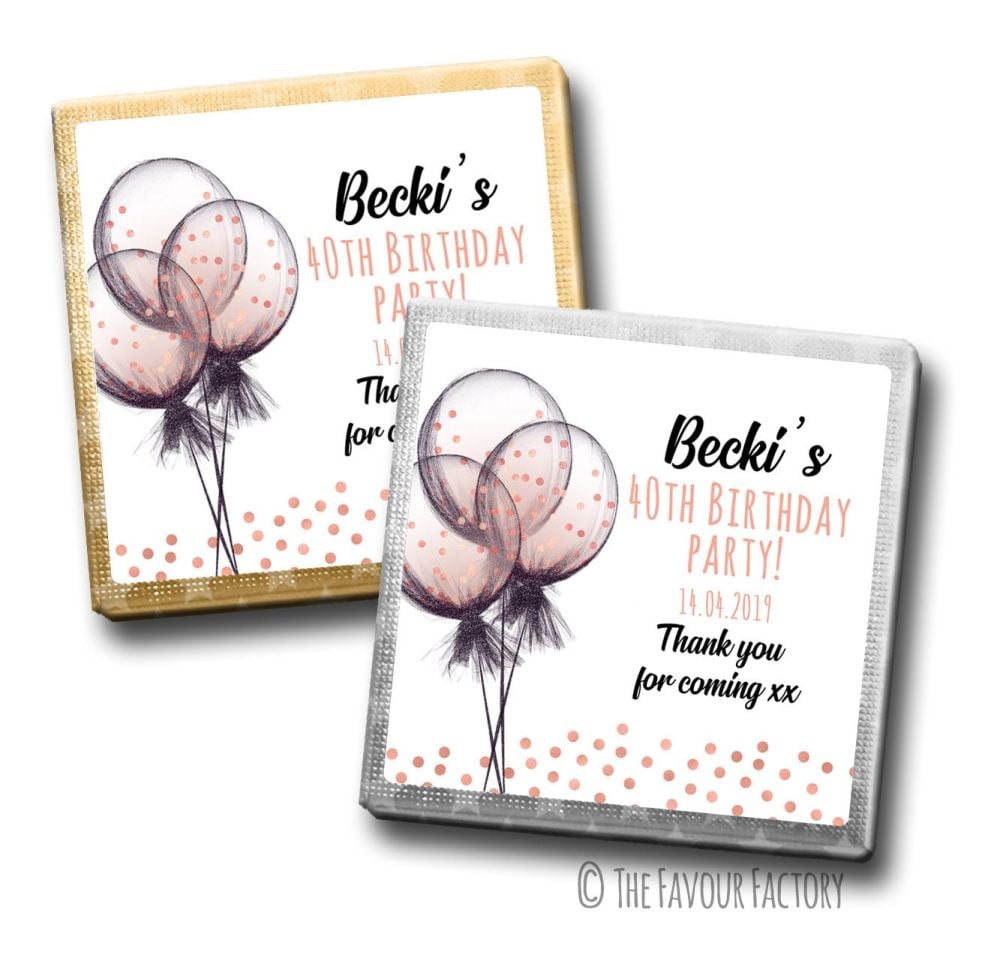 Confetti balloons Birthday Party Personalised Milk Chocolates Squares x10