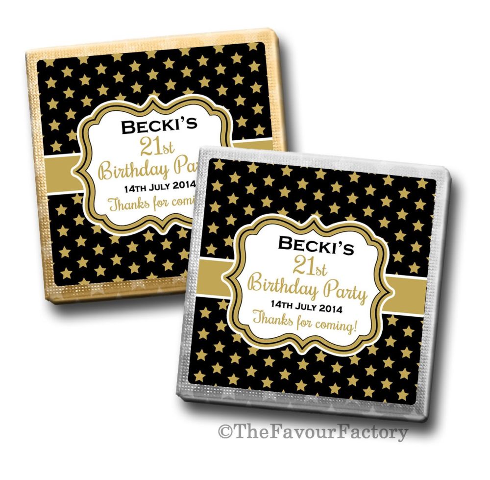 Stars Birthday Party Personalised Milk Chocolates Squares x10