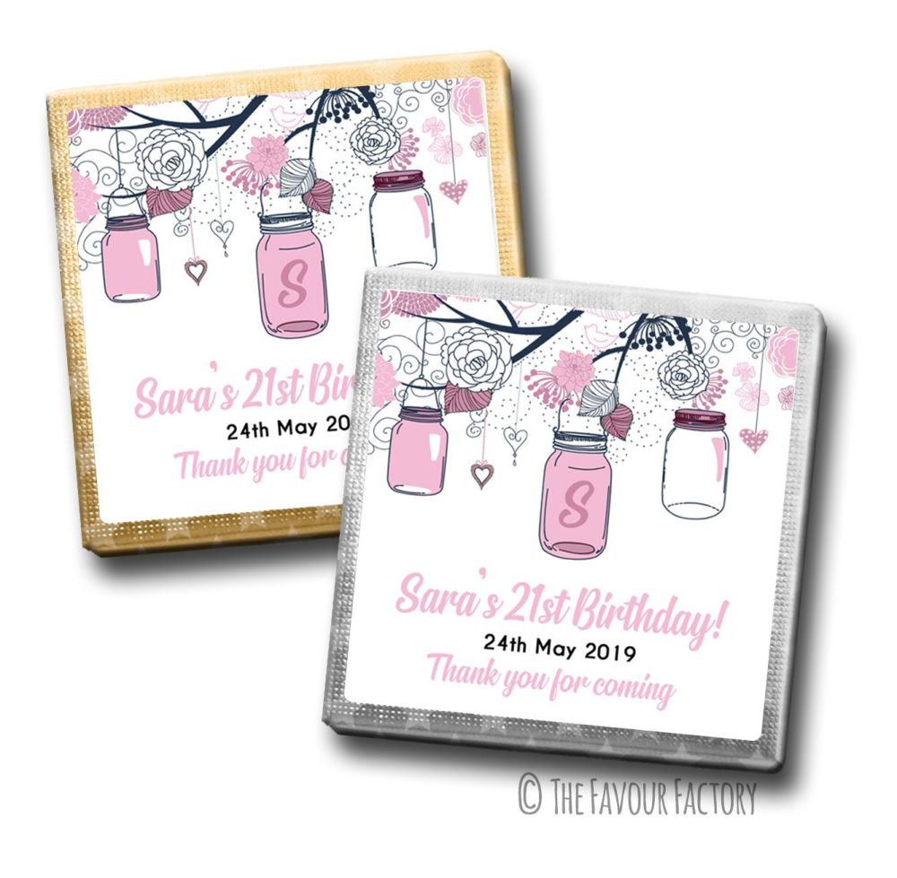 Mason jars Birthday Party Personalised Milk Chocolates Squares x10