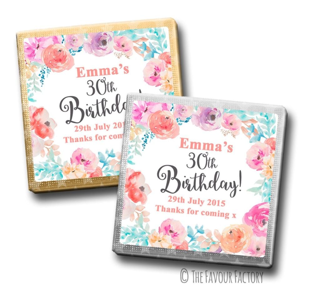 Emma Florals Birthday Party Personalised Milk Chocolates Squares x10