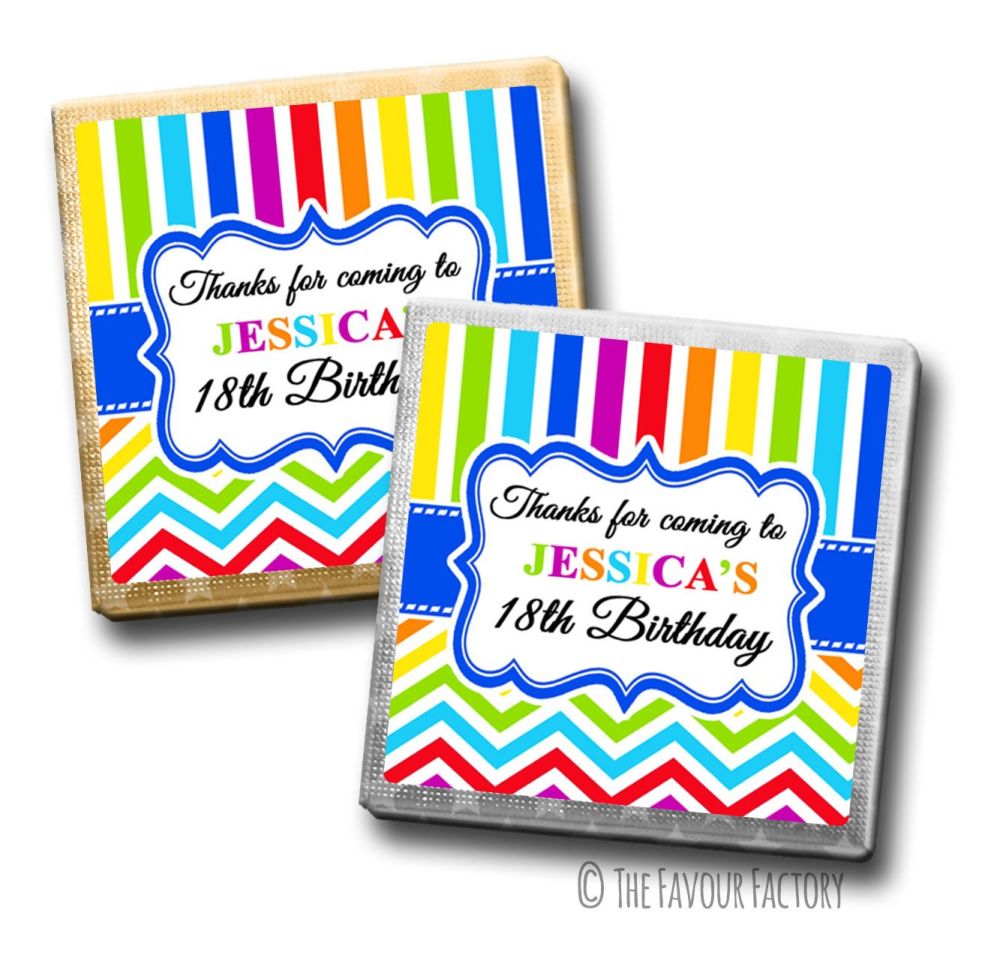 Rainbow Brights Birthday Party Personalised Milk Chocolates Squares x10