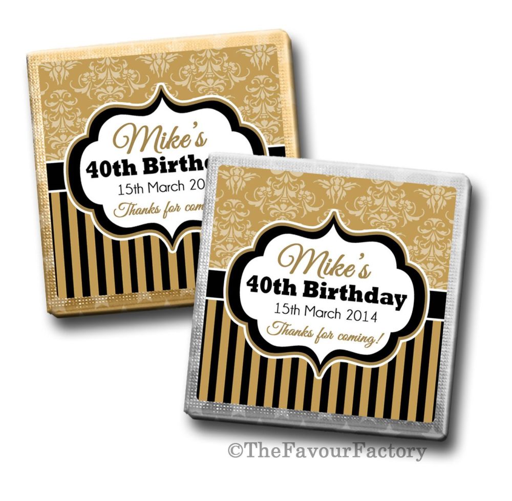 Damask Stripes Birthday Party Personalised Milk Chocolates Squares x10