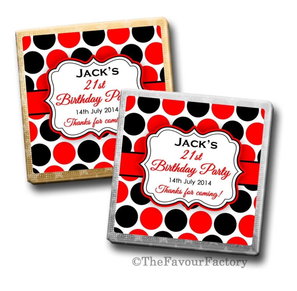 Large Polka Dots Birthday Party Personalised Milk Chocolates Squares x10