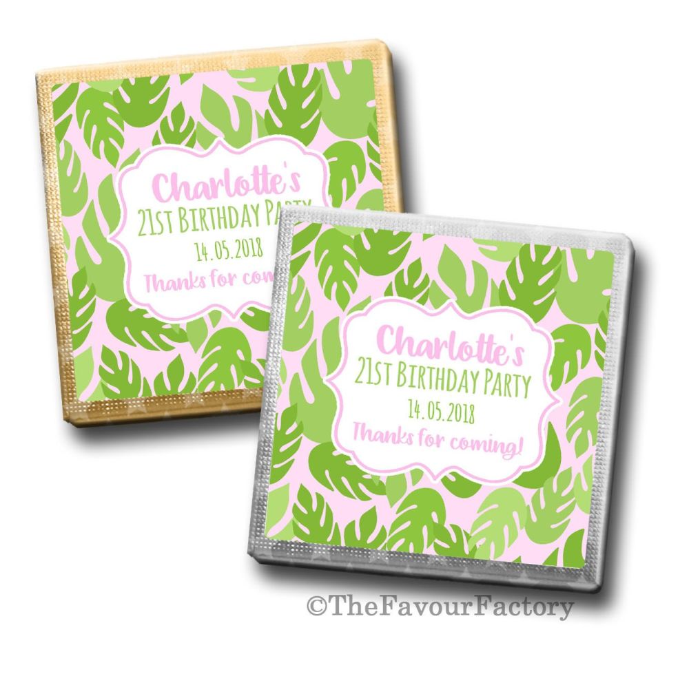 Palm Leaves Luau Birthday Party Personalised Milk Chocolates Squares x10