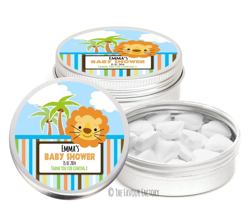 Cute Lion Personalised Baby Shower Party Favour Tins x1
