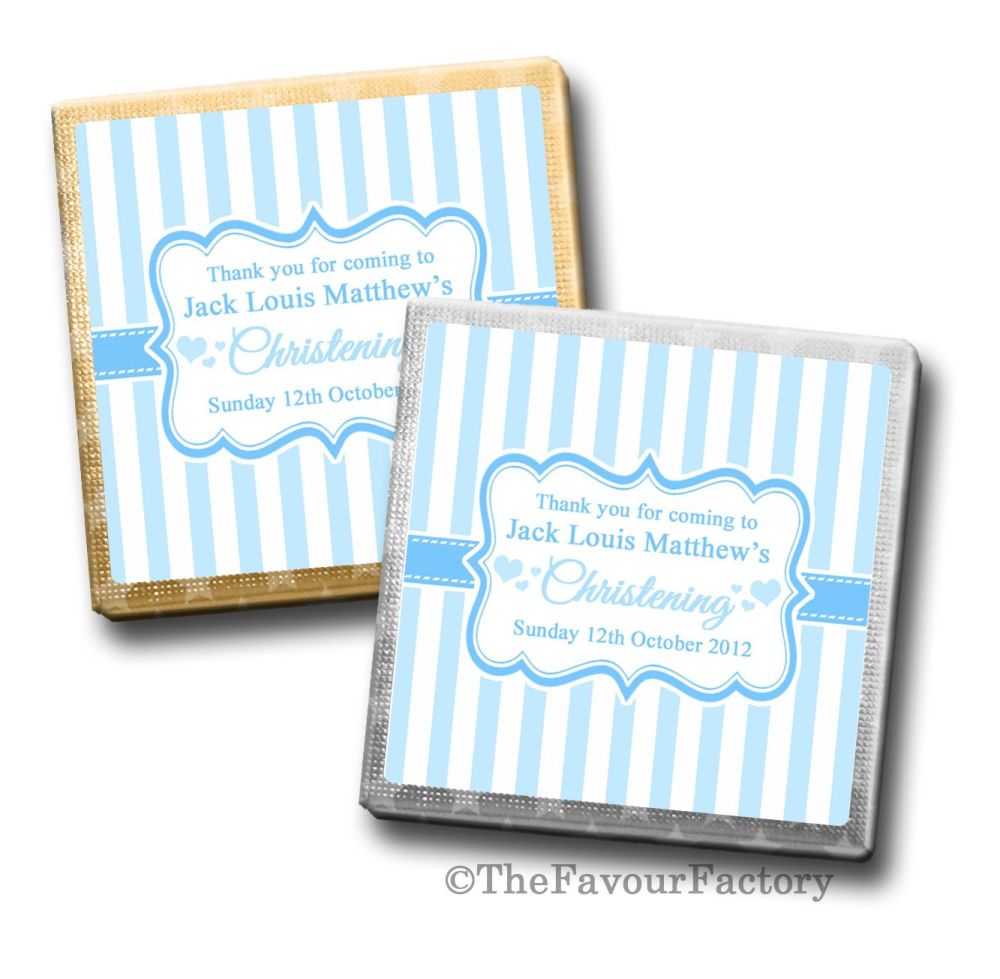 Stripes Blue Christening Personalised Milk Chocolates Squares x10