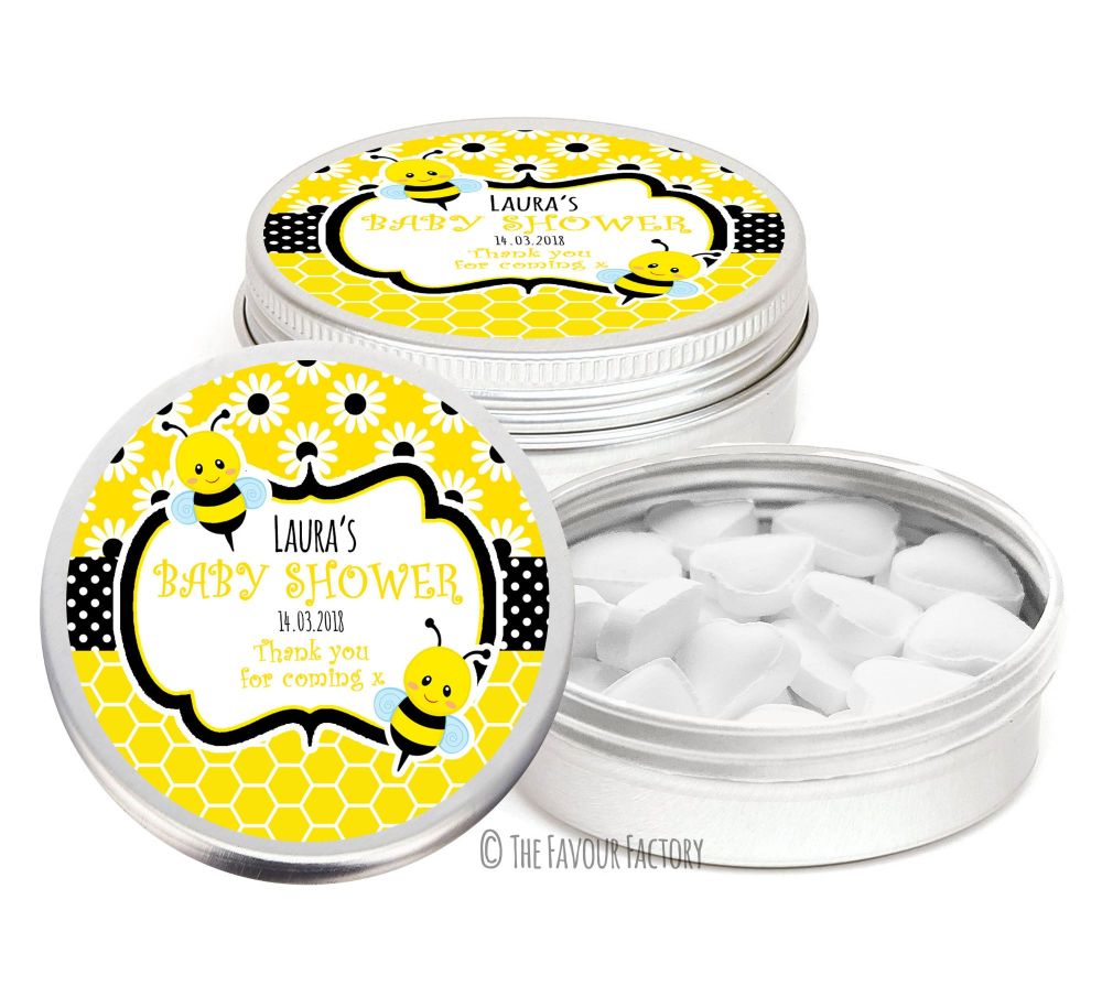 Bumble bee Personalised Baby Shower Party Favour Tins x1