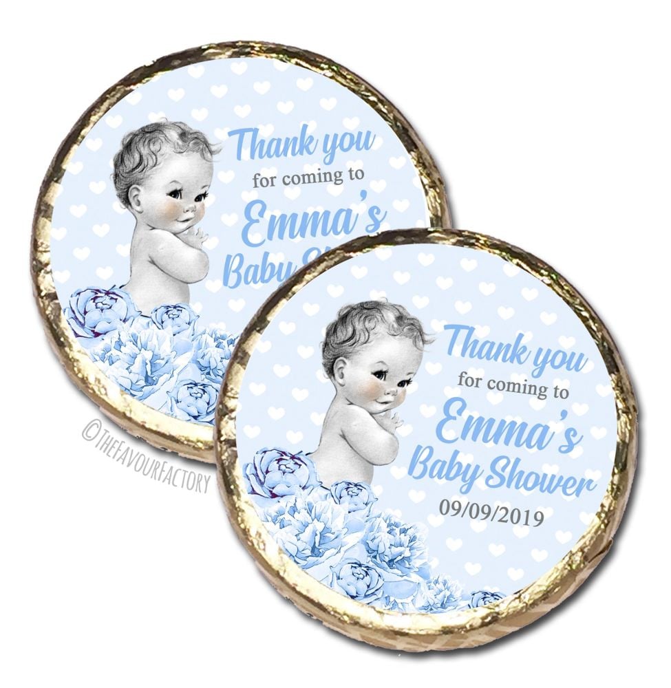 Vintage Baby Boy Florals Personalised Baby Shower Party Chocolate Favours x