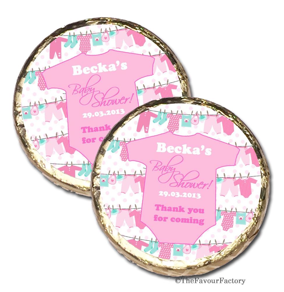 Babygro Pink Personalised Baby Shower Party Chocolate Favours x 10 pieces
