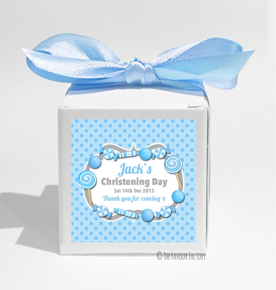 Candy Sweets Blue Personalised Christening Favour Box Diy Kit X1