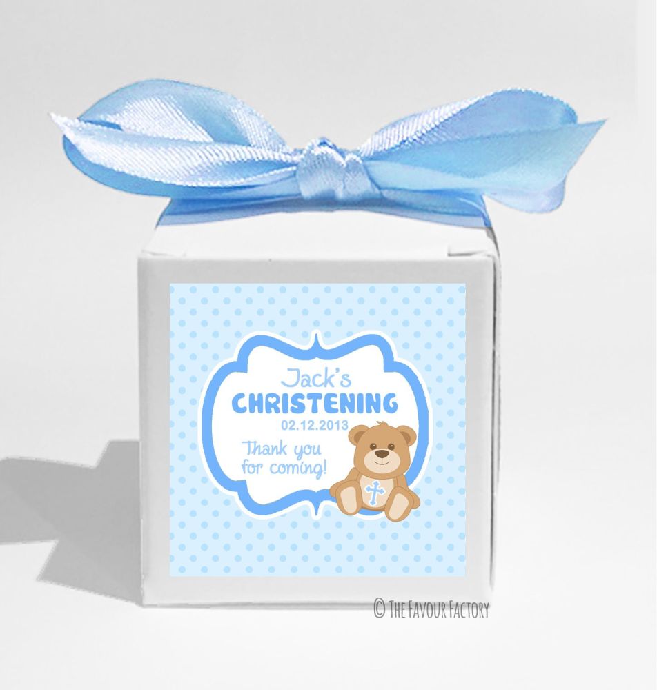 Teddy Bear Blue Personalised Christening Favour Box DIY KIT x1