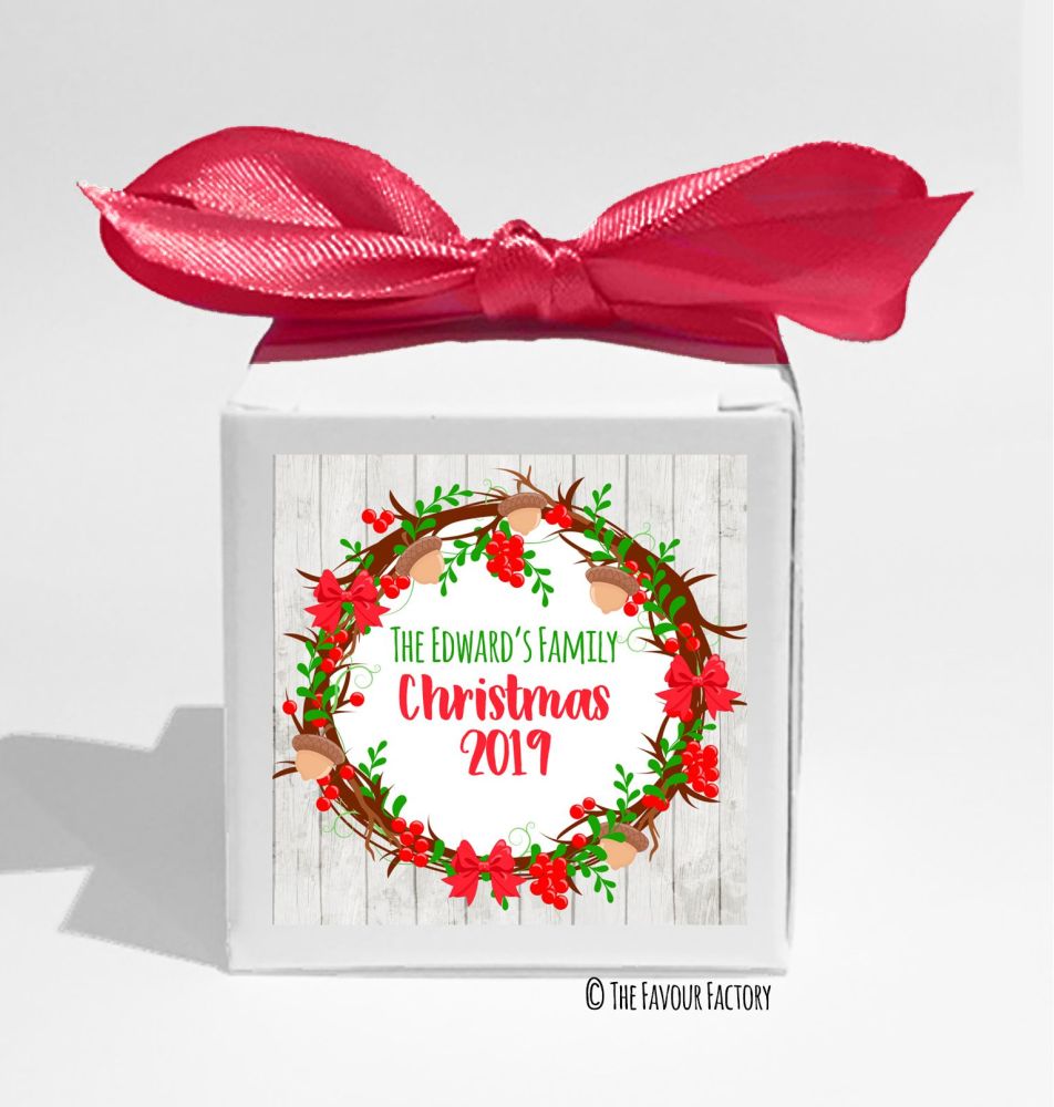 Acorn Berry Wreath Personalised Christmas Favour Boxes KITS x1