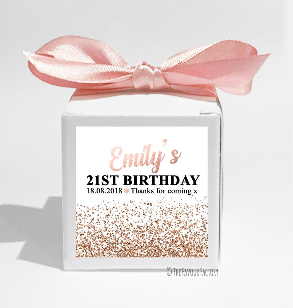 Rose Gold Glitter Confetti Personalised Birthday Party Favour Boxes KITS x1