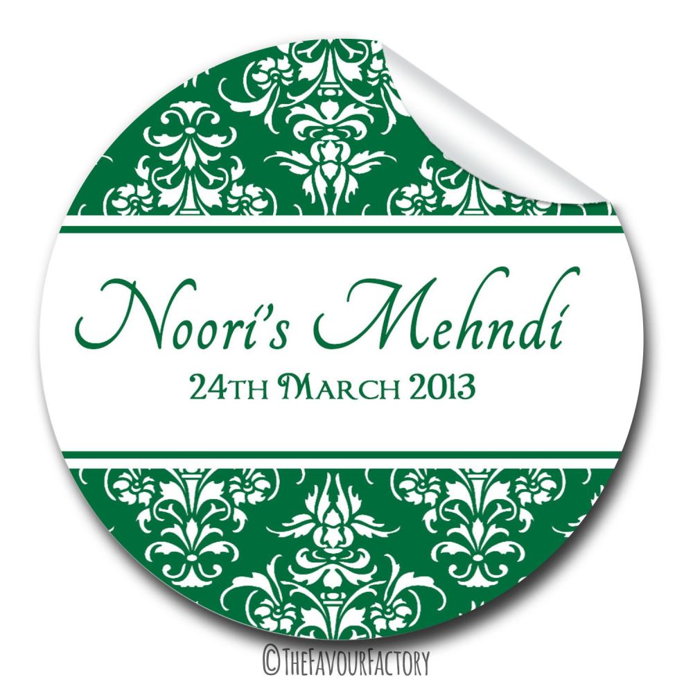 Mehndi Wedding Stickers Personalised Damask The Favour Factory Uk
