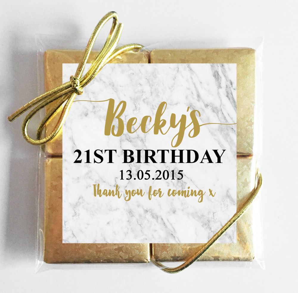 Marble Personalised Birthday Party 4 Chocolates Quads Favours x1