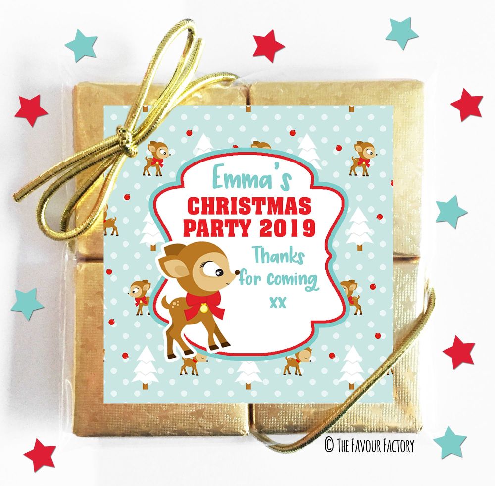Vintage Rudolf Personalised Christmas Quad Chocolates Party Favours x1