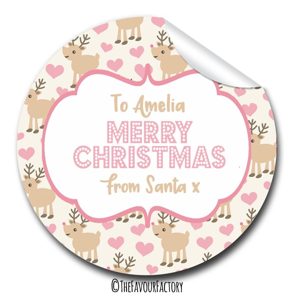 Reindeer Hearts Personalised Christmas Gift Tags Labels Stickers A4 sheet x