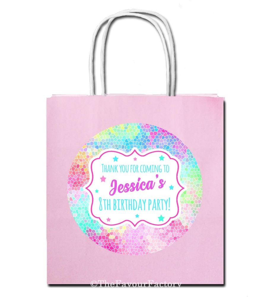 Rainbow Mosaic Personalised Paper Birthday Party Bags x1