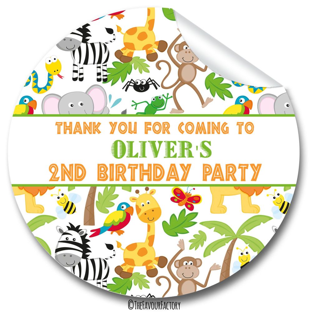 Lots of Animals Birthday Party Personalised Bags Stickers 1x A4 sheet
