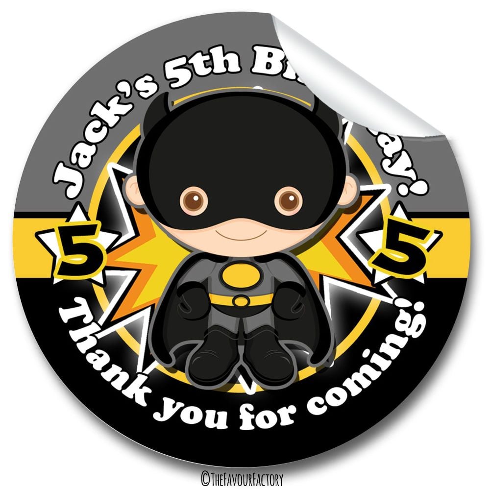 Batman Superhero Themed Birthday Party Stickers