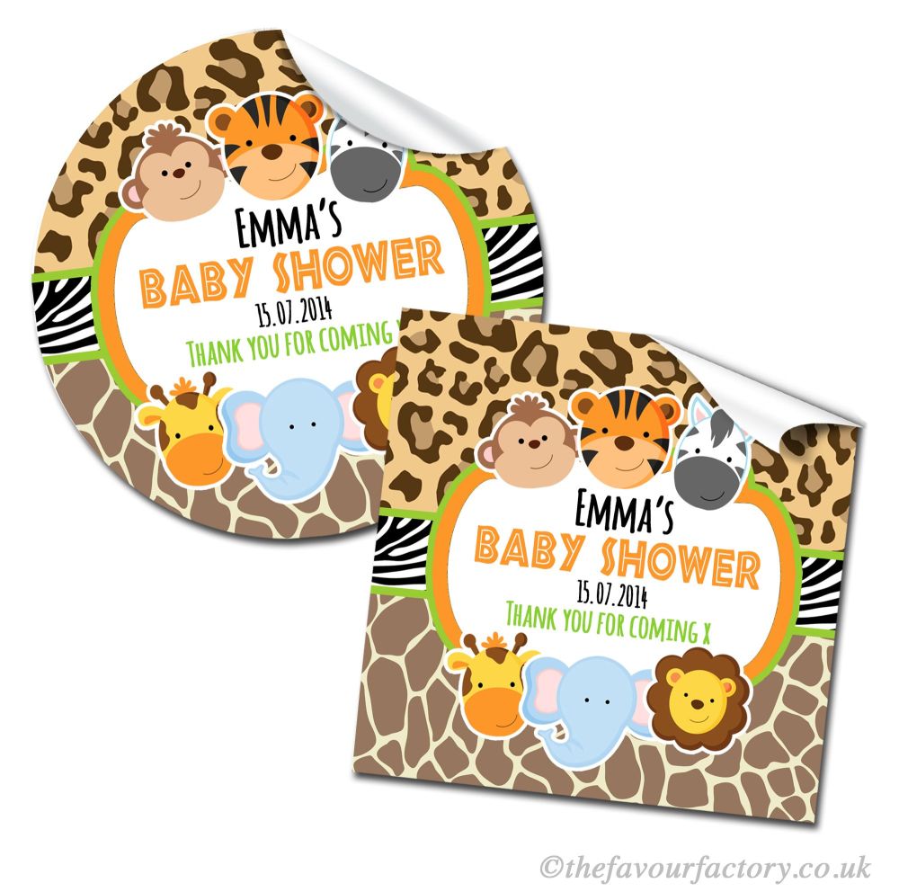Baby Shower Stickers Personalised Cute Wild Animal Prints