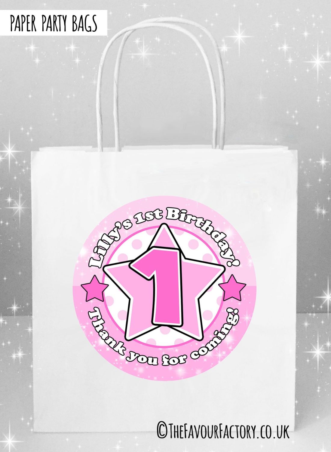 Kids Party Bags Any Age Stars Pinks x5