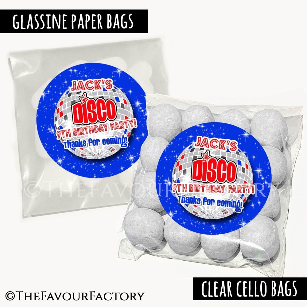 Kids Party Favours Sweet Bags Kits Blue Disco x12