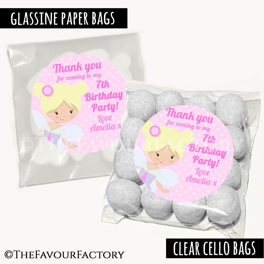 Kids Party Favours Sweet Bags Kits Pink Fairy Theme x12