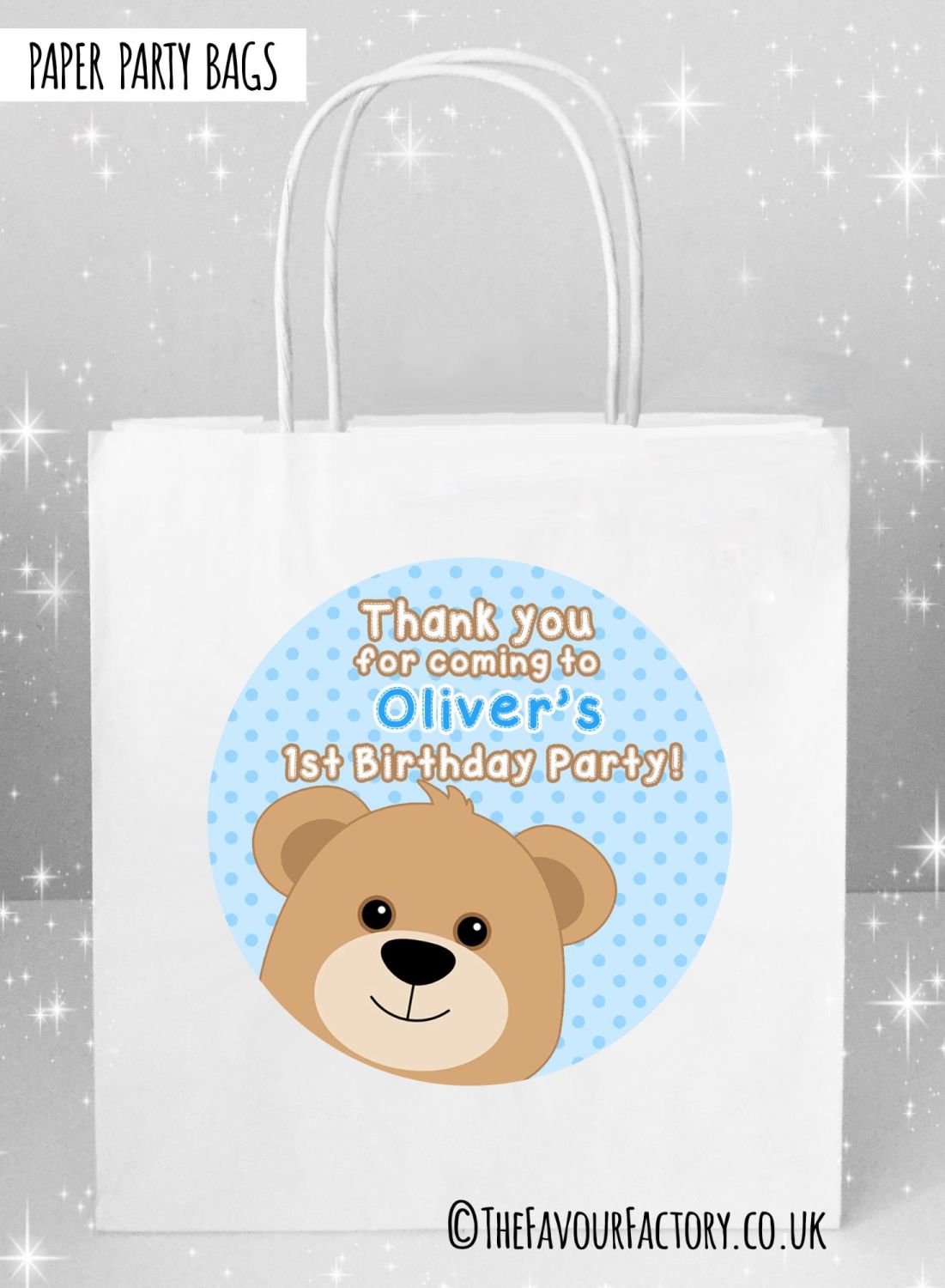 Kids Party Bags Birthday Teddy Bear Blue x5