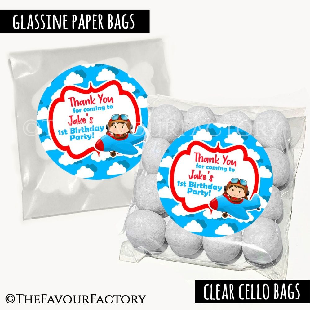Kids Party Favours Sweet Bags Kits Little Pilot Flying x12