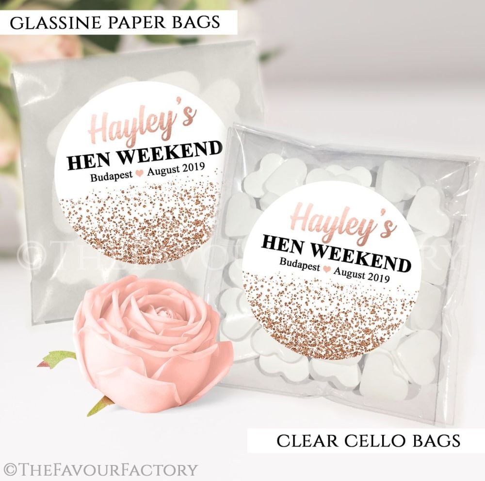 Hen Party Sweet Bags Kits Personalised Rose Gold Glitter Confetti x12