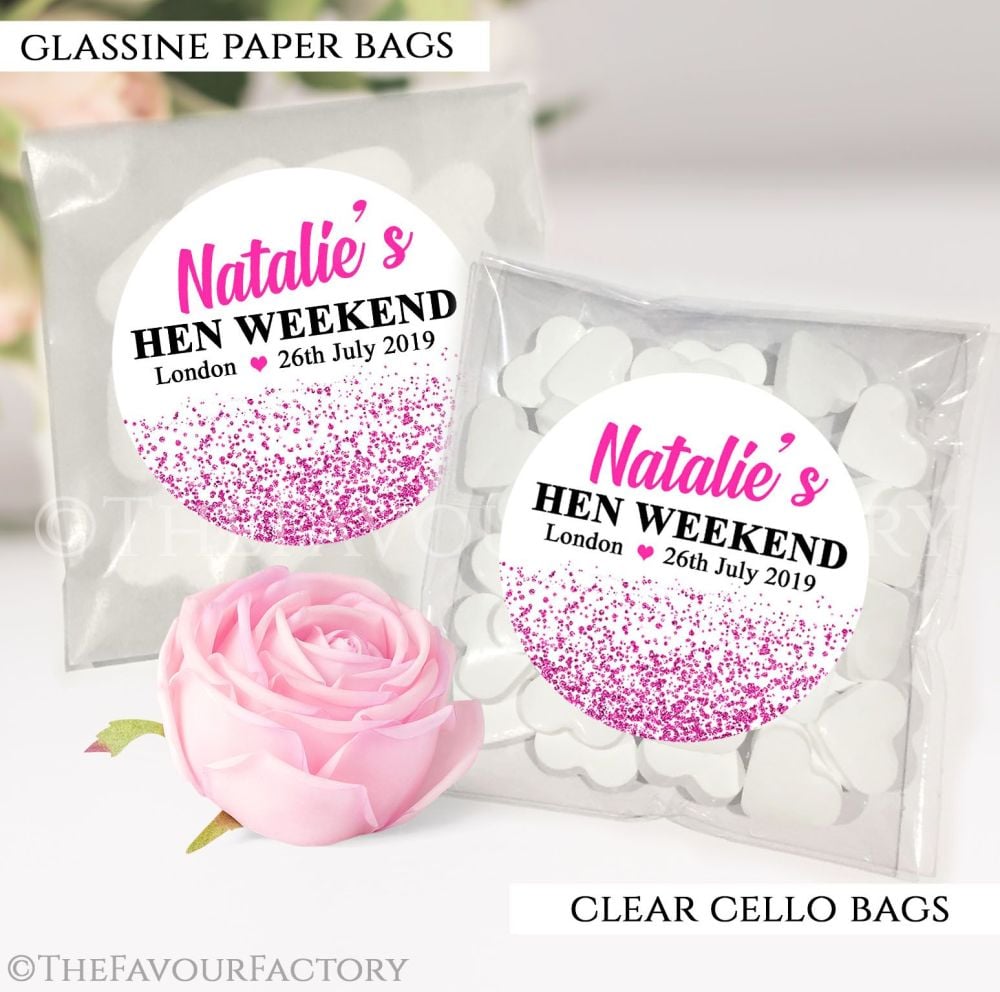 Hen Party Sweet Bags Kits Personalised Hot Pink Glitter Confetti x12