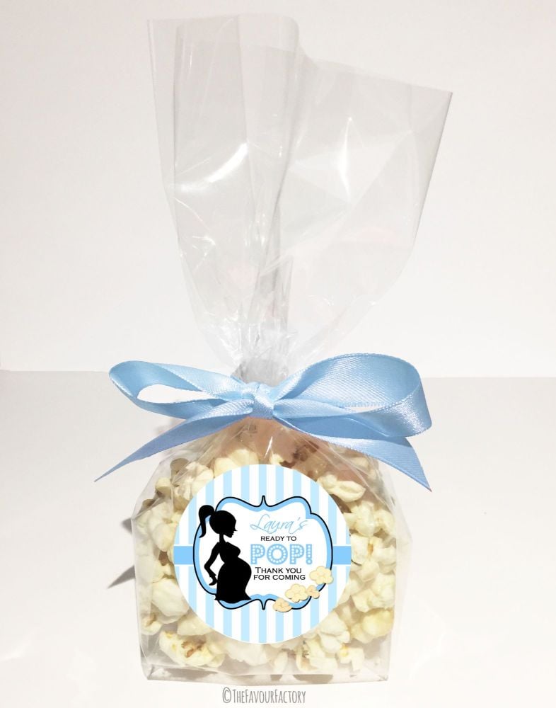 Personalised Baby Shower Favour Bags Ready To Pop Mummy Blue